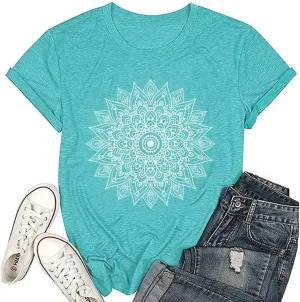 Vintage Boho Graphic Tees for Women Summer Round Neck Nature Cottagecore Tee Tops