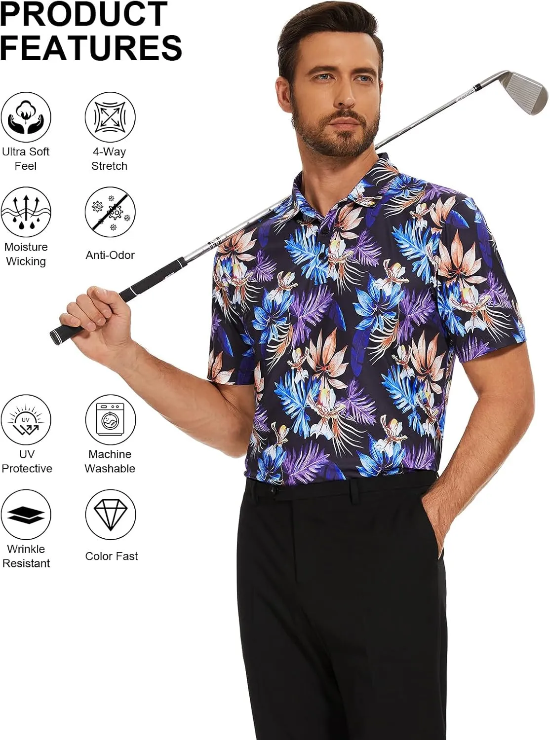 Viracy Men's Golf Shirts Short Sleeve Dry Fit Moisture Wicking Performance Mens Golf Polo Shirts S-3XL