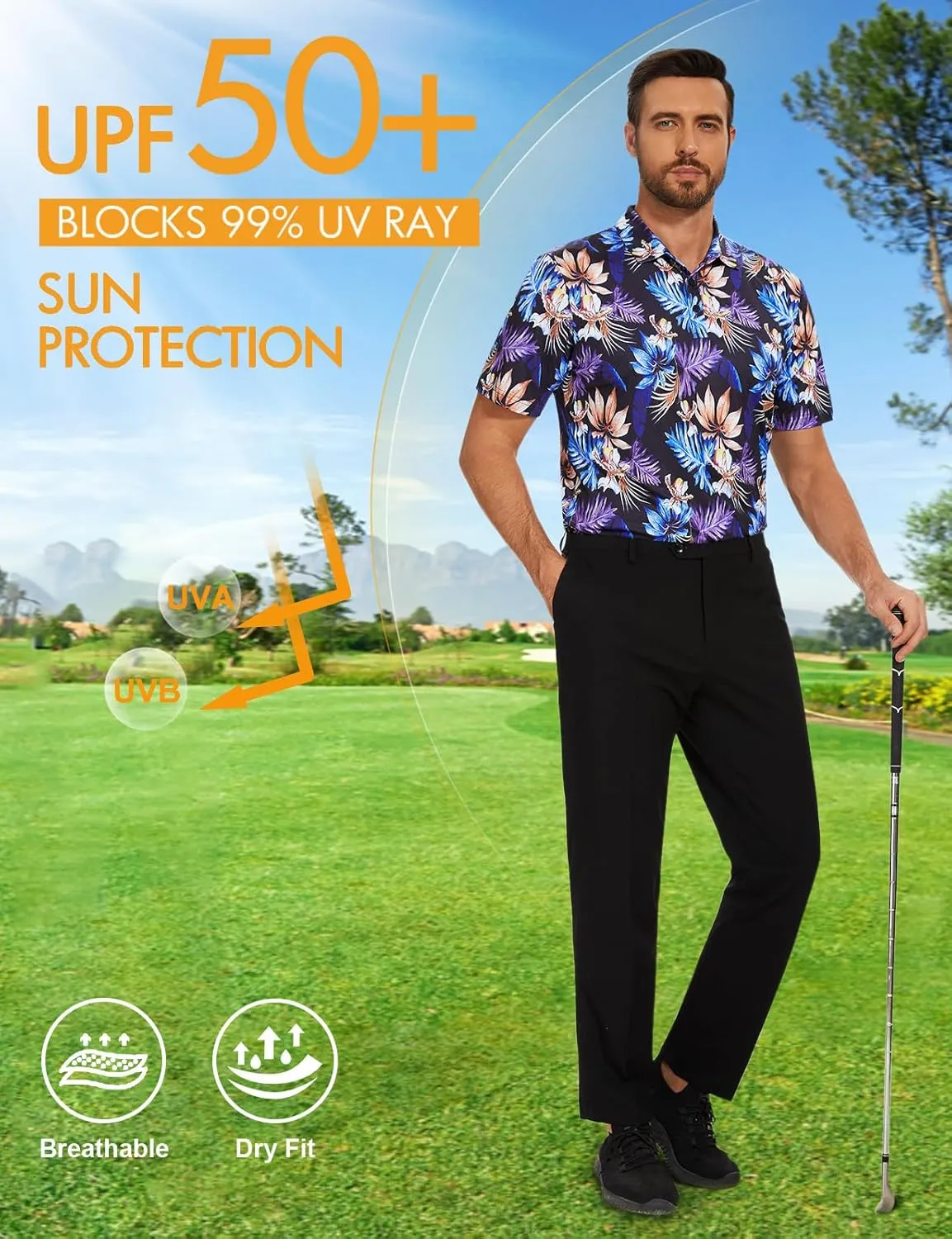 Viracy Men's Golf Shirts Short Sleeve Dry Fit Moisture Wicking Performance Mens Golf Polo Shirts S-3XL