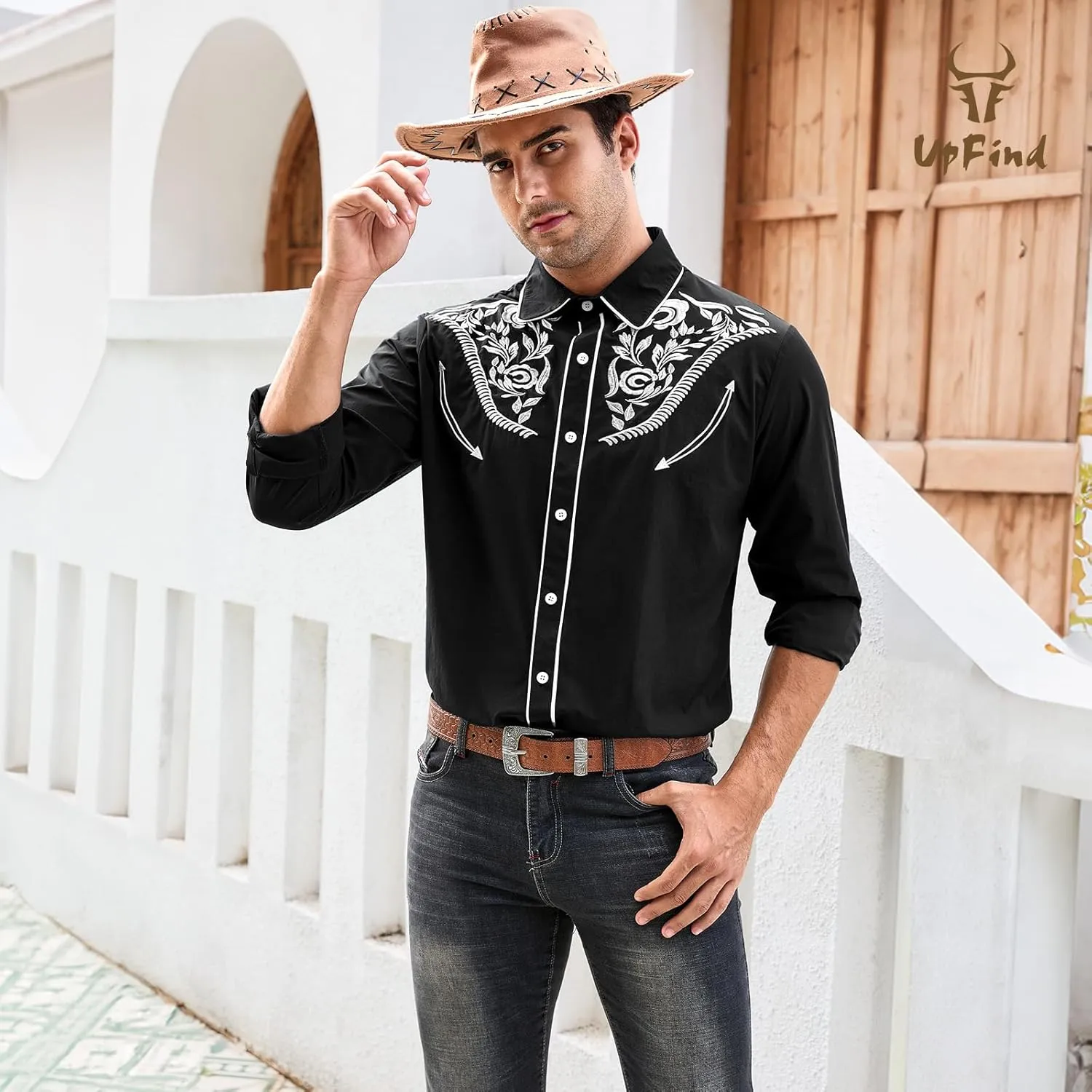 Western Shirts for Men Cowboy Shirts Long Sleeve Embroidered Country Shirt Slim Fit Button Down Shirt Casual Work