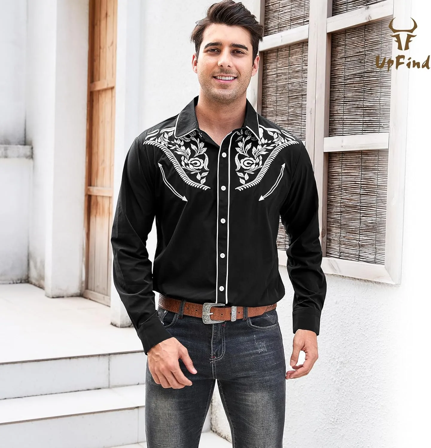Western Shirts for Men Cowboy Shirts Long Sleeve Embroidered Country Shirt Slim Fit Button Down Shirt Casual Work
