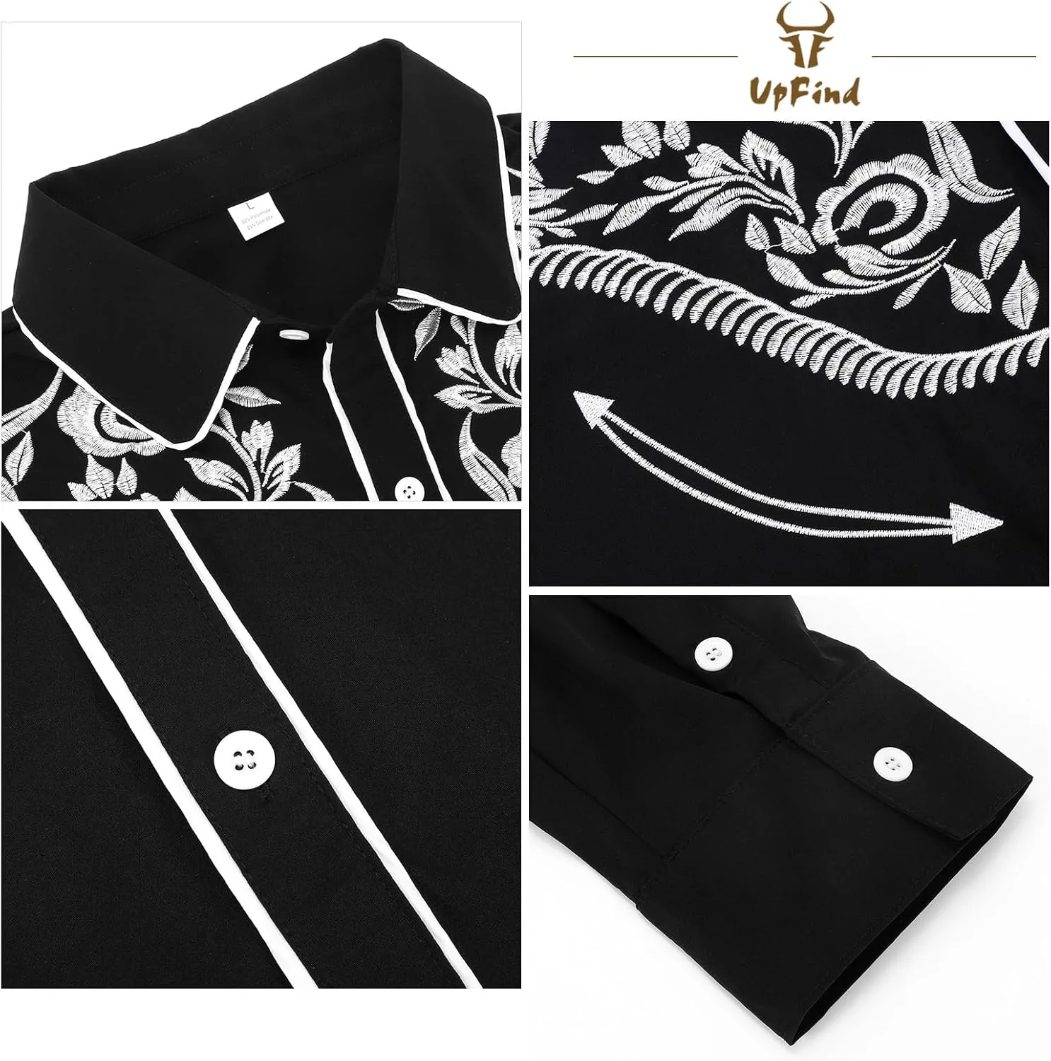 Western Shirts for Men Cowboy Shirts Long Sleeve Embroidered Country Shirt Slim Fit Button Down Shirt Casual Work