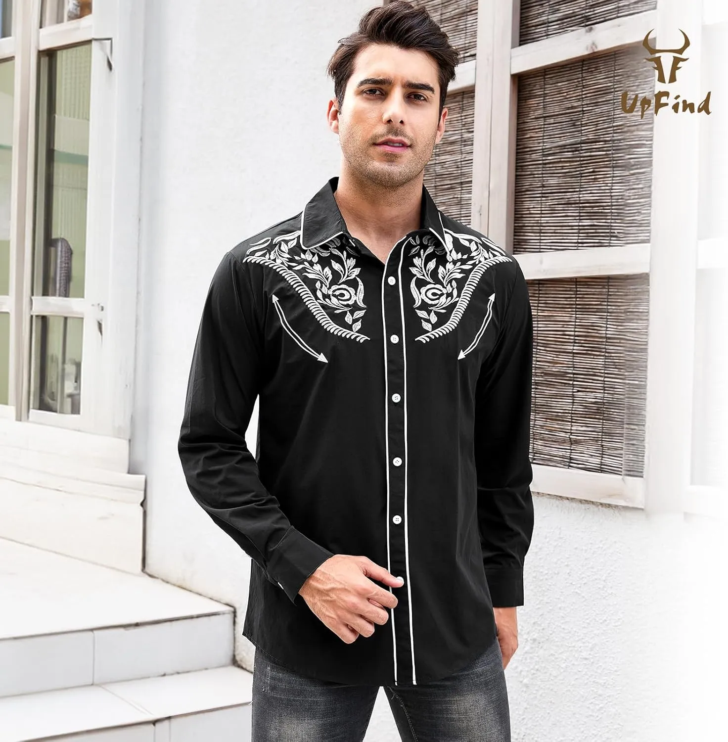 Western Shirts for Men Cowboy Shirts Long Sleeve Embroidered Country Shirt Slim Fit Button Down Shirt Casual Work