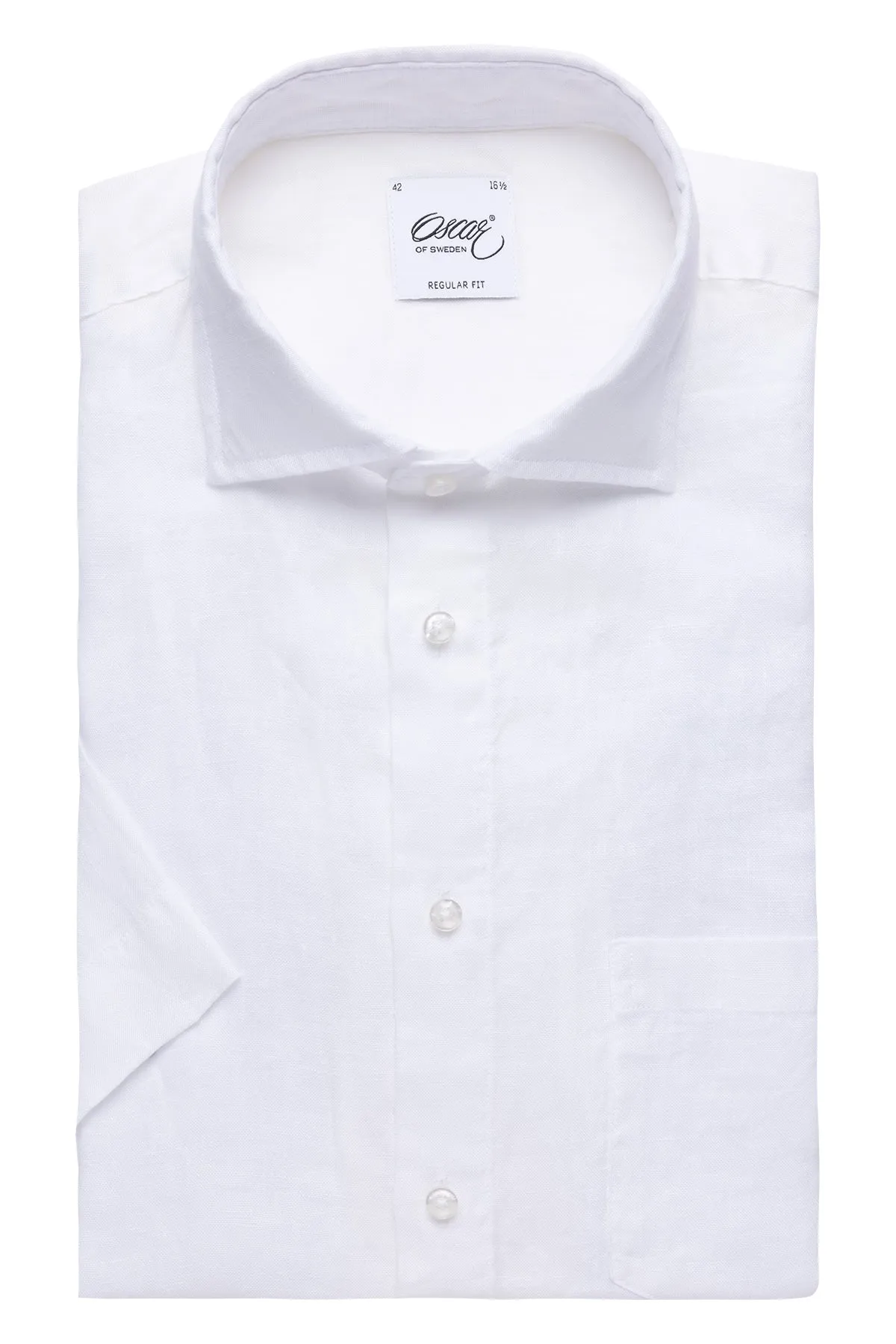 White short sleeve regular fit linen shirt