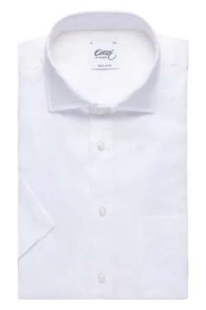 White short sleeve regular fit linen shirt