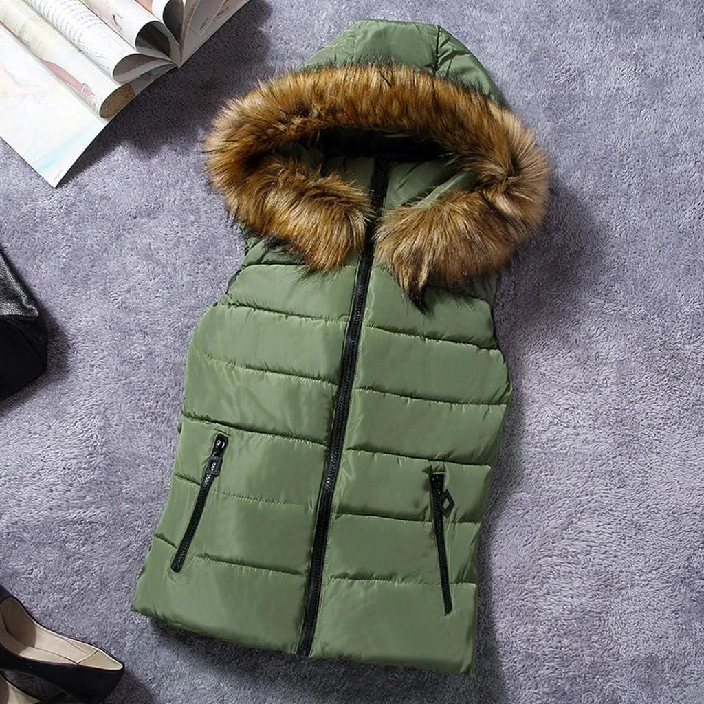 Winter Thicken Puffer Coat Women Short Outerwear Cotton-Padded Jackets Pocket Faux Hooded Vest Coats Colorful T Shirt Women