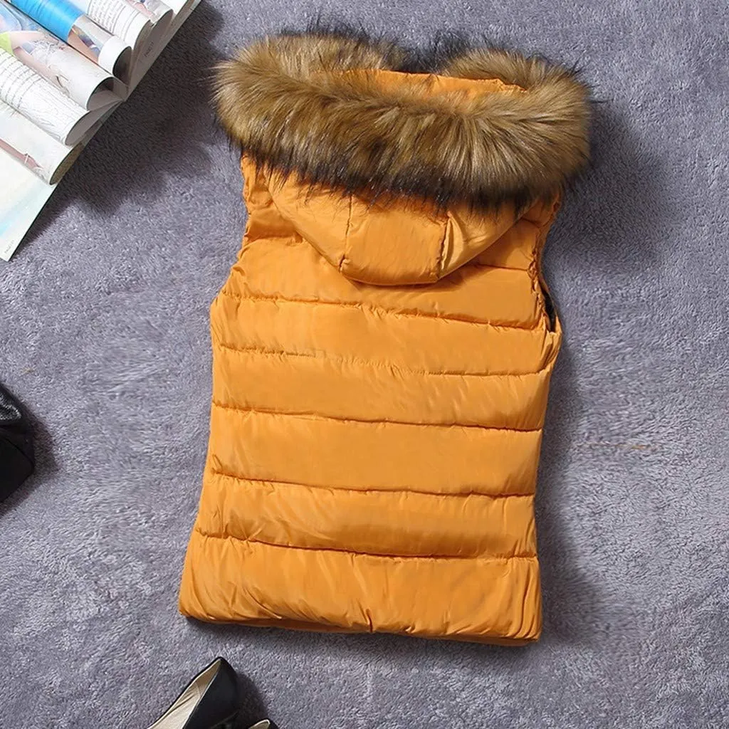 Winter Thicken Puffer Coat Women Short Outerwear Cotton-Padded Jackets Pocket Faux Hooded Vest Coats Colorful T Shirt Women