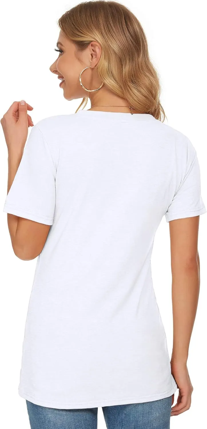 WNEEDU Womens T Shirts Short Sleeve Crewneck Loose Summer Tees Basic Tops