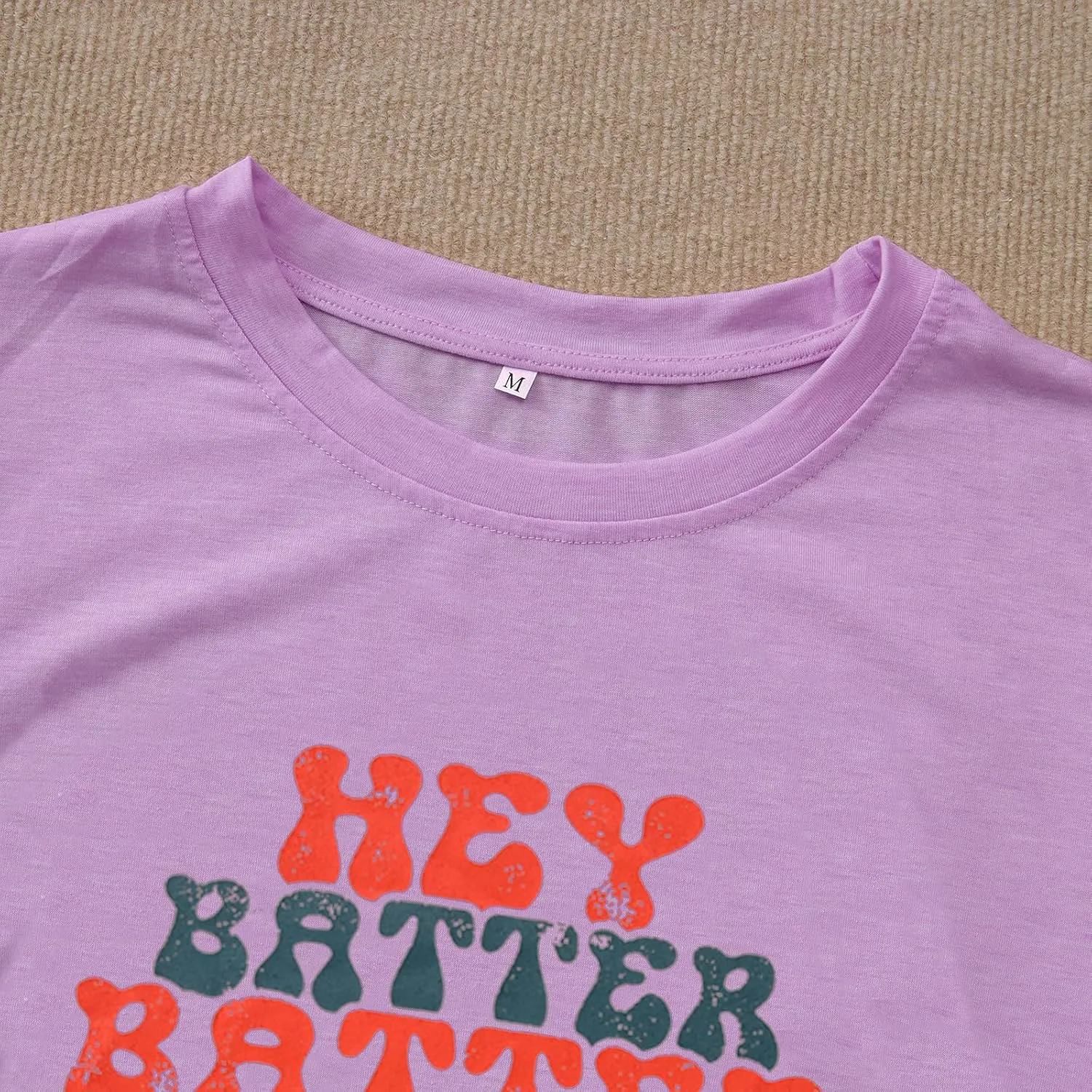 Women Hey Batter Batter Swing Shirt Baseball Mom Graphic Tee Short Sleeve Loose Ballpark Top Casual Sports Tees