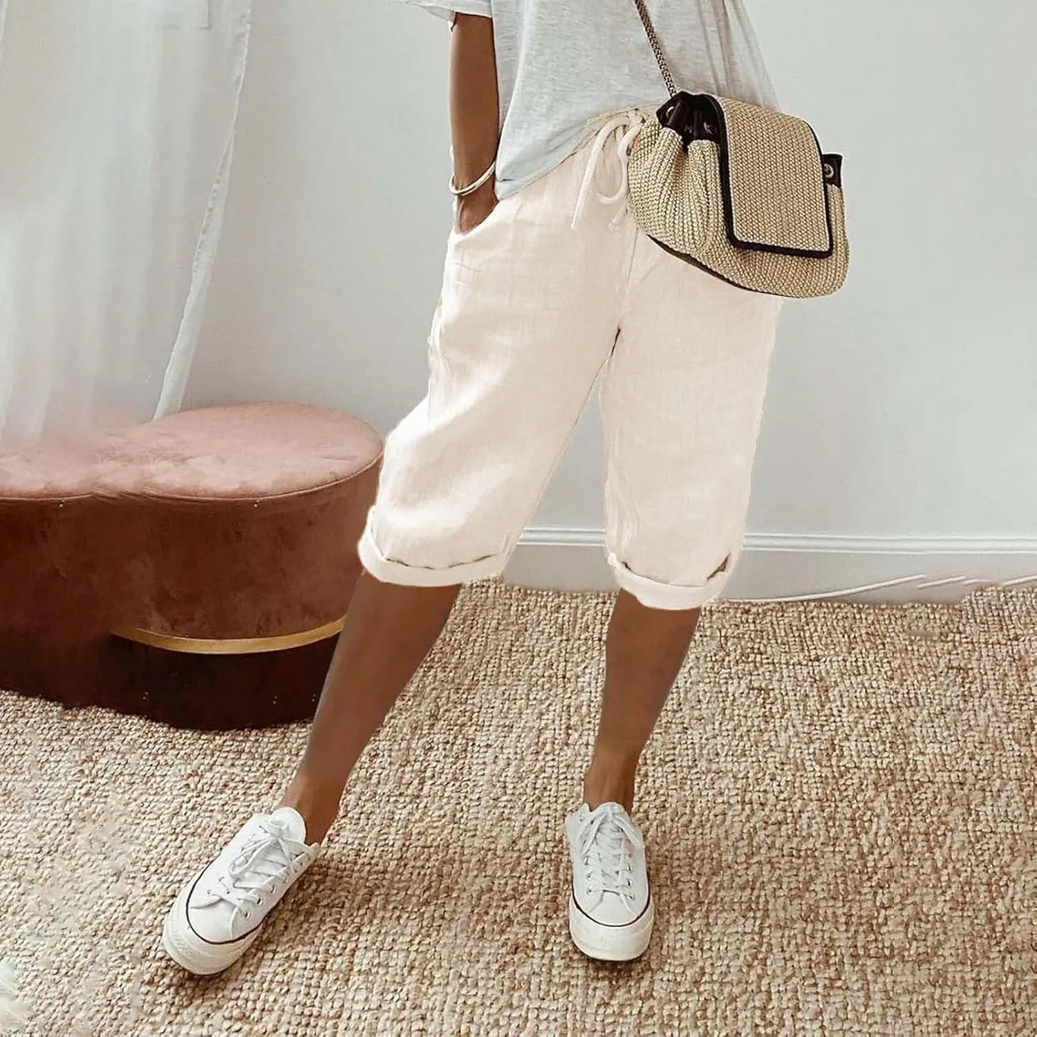 Women Linen Palazzo Pants Linen Vintage Floral Print Casual Pants  Perfect for Spring Loose Cotton Linen Palazzo Pants