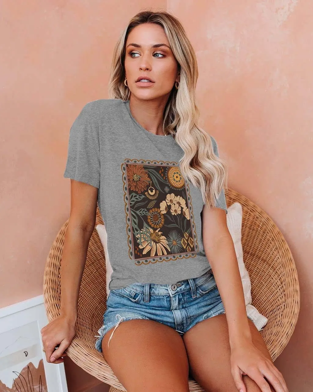 Women Vintage T Shirt Funny Summer Short Sleeve Tops Print Graphic Tees