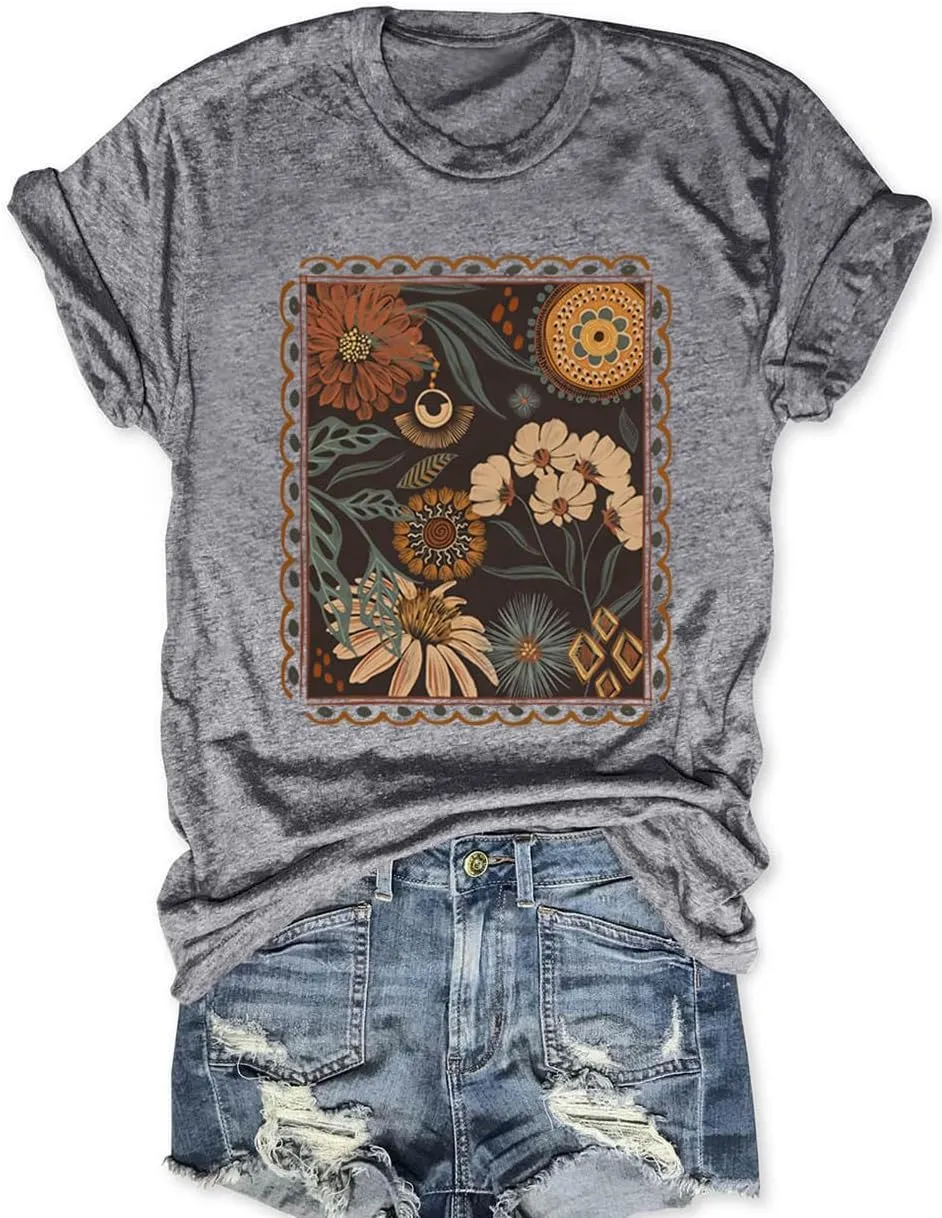 Women Vintage T Shirt Funny Summer Short Sleeve Tops Print Graphic Tees