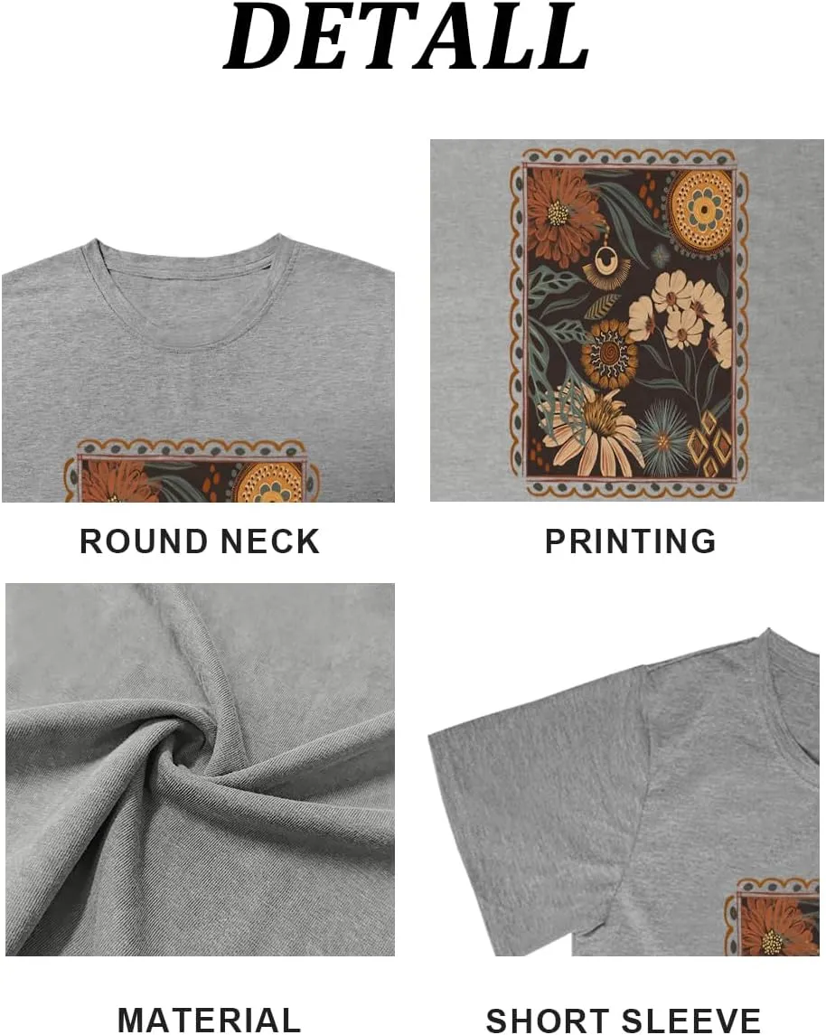 Women Vintage T Shirt Funny Summer Short Sleeve Tops Print Graphic Tees