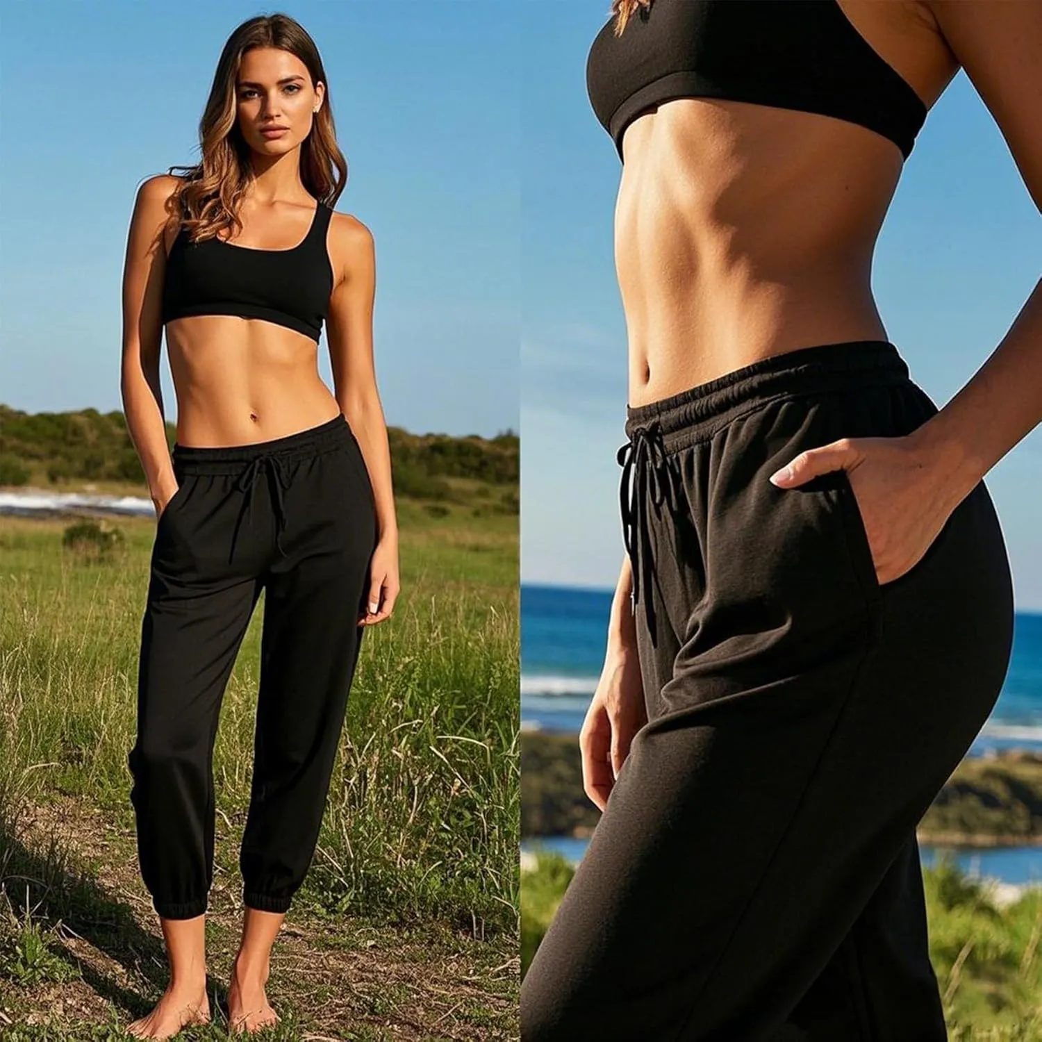 Women's 3 Pack Capri Sweatpants with Pockets - High-Waist Yoga Joggers Athletic Running Leggings for Workout, Gym, Lounge
