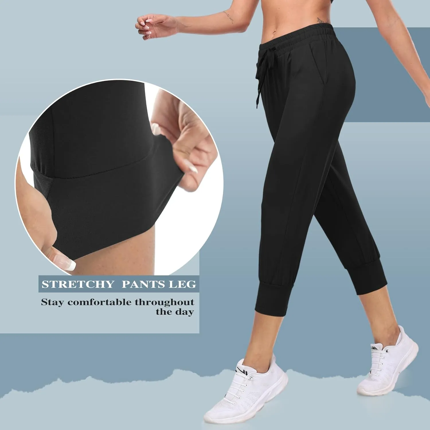 Women's 3 Pack Capri Sweatpants with Pockets - High-Waist Yoga Joggers Athletic Running Leggings for Workout, Gym, Lounge