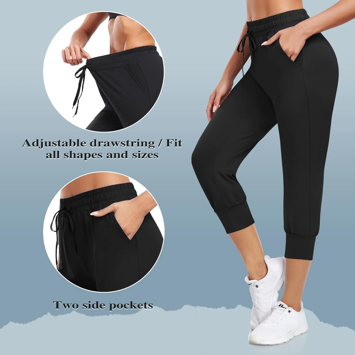 Women's 3 Pack Capri Sweatpants with Pockets - High-Waist Yoga Joggers Athletic Running Leggings for Workout, Gym, Lounge