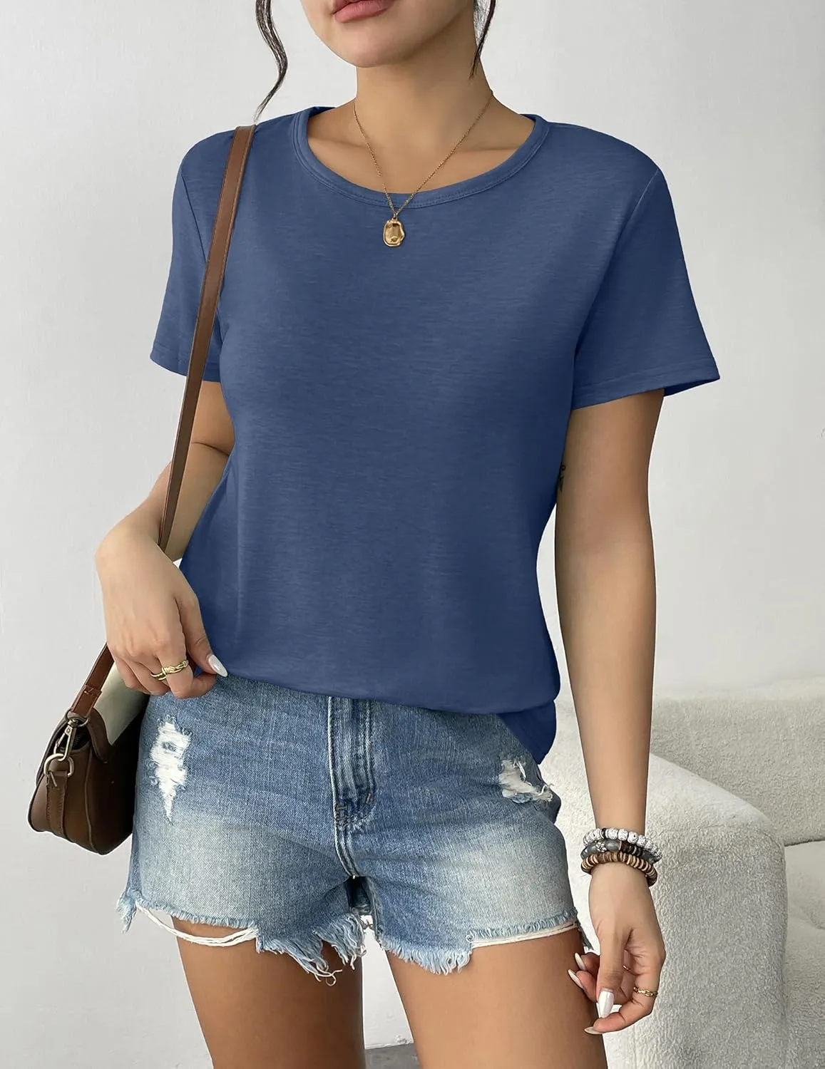 Womens 3 Pack T Shirts Basic Short Sleeve Tees Crewneck Fashion Tops Loose