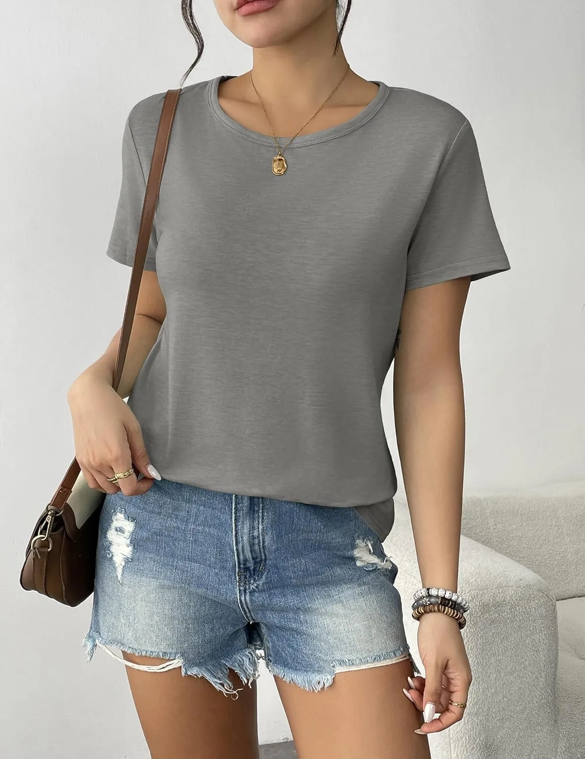 Womens 3 Pack T Shirts Basic Short Sleeve Tees Crewneck Fashion Tops Loose