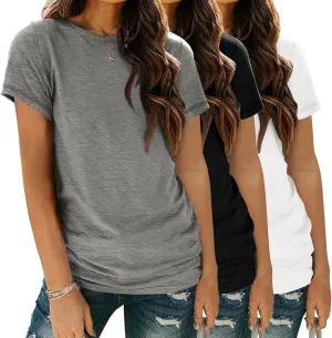 Womens 3 Pack T Shirts Basic Short Sleeve Tees Crewneck Fashion Tops Loose