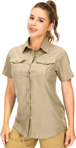 Women's Button Down Shirts UPF 50  Short Sleeve Sun Protection Shirts Stretch Quick Dry Shirt for Fishing, Hiking, Travel