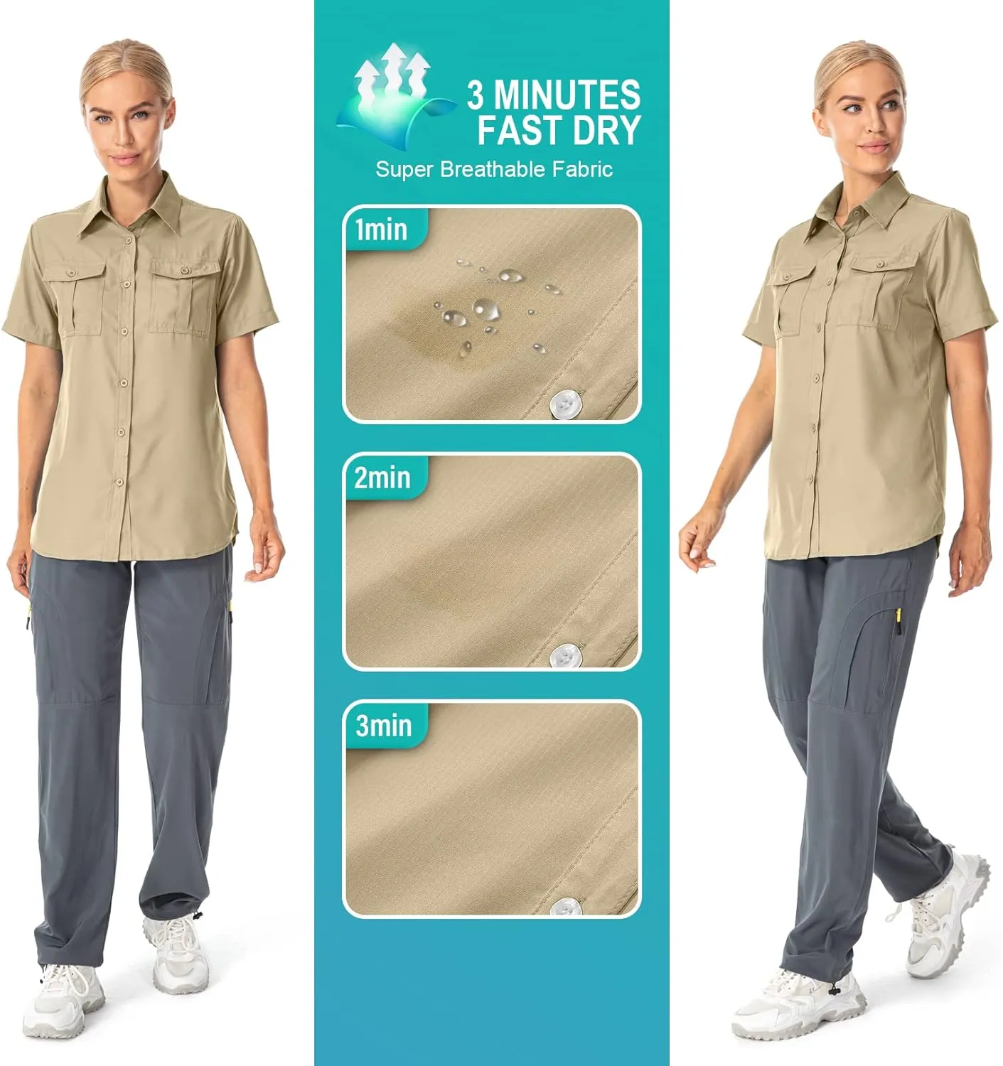 Women's Button Down Shirts UPF 50  Short Sleeve Sun Protection Shirts Stretch Quick Dry Shirt for Fishing, Hiking, Travel