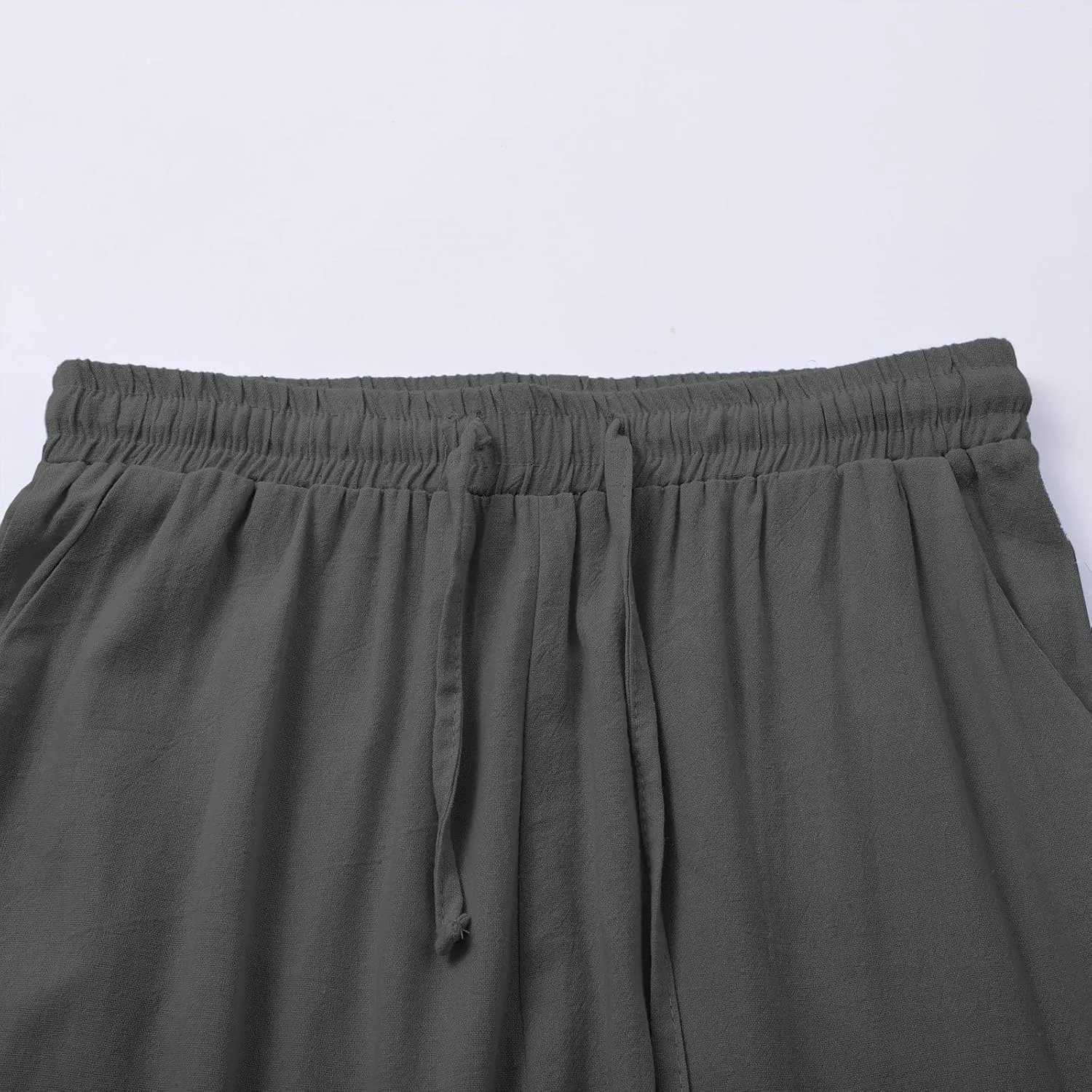 Womens Casual Cotton Linen Pants 2025 Drawstring Elastic Waist Solid Plus Size Lounge Long Trousers with Pockets