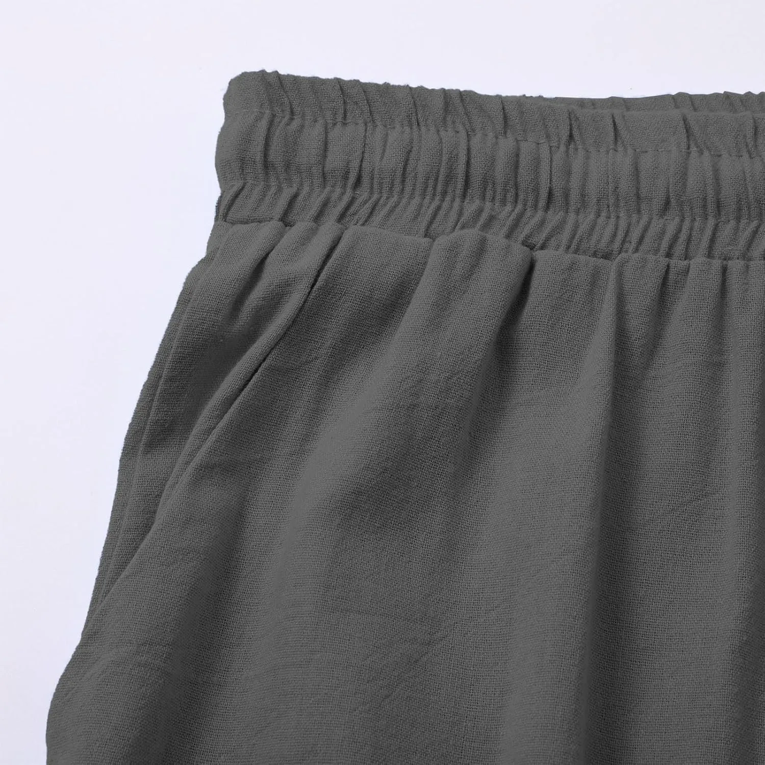 Womens Casual Cotton Linen Pants 2025 Drawstring Elastic Waist Solid Plus Size Lounge Long Trousers with Pockets