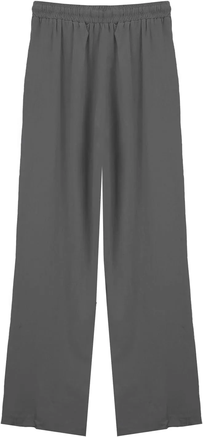 Womens Casual Cotton Linen Pants 2025 Drawstring Elastic Waist Solid Plus Size Lounge Long Trousers with Pockets
