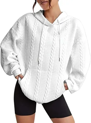 Womens Casual Solid Color Loose Oversized Off Shoulder Long Sleeve Hoodie Top Sweatshirt Hoodies for Women
