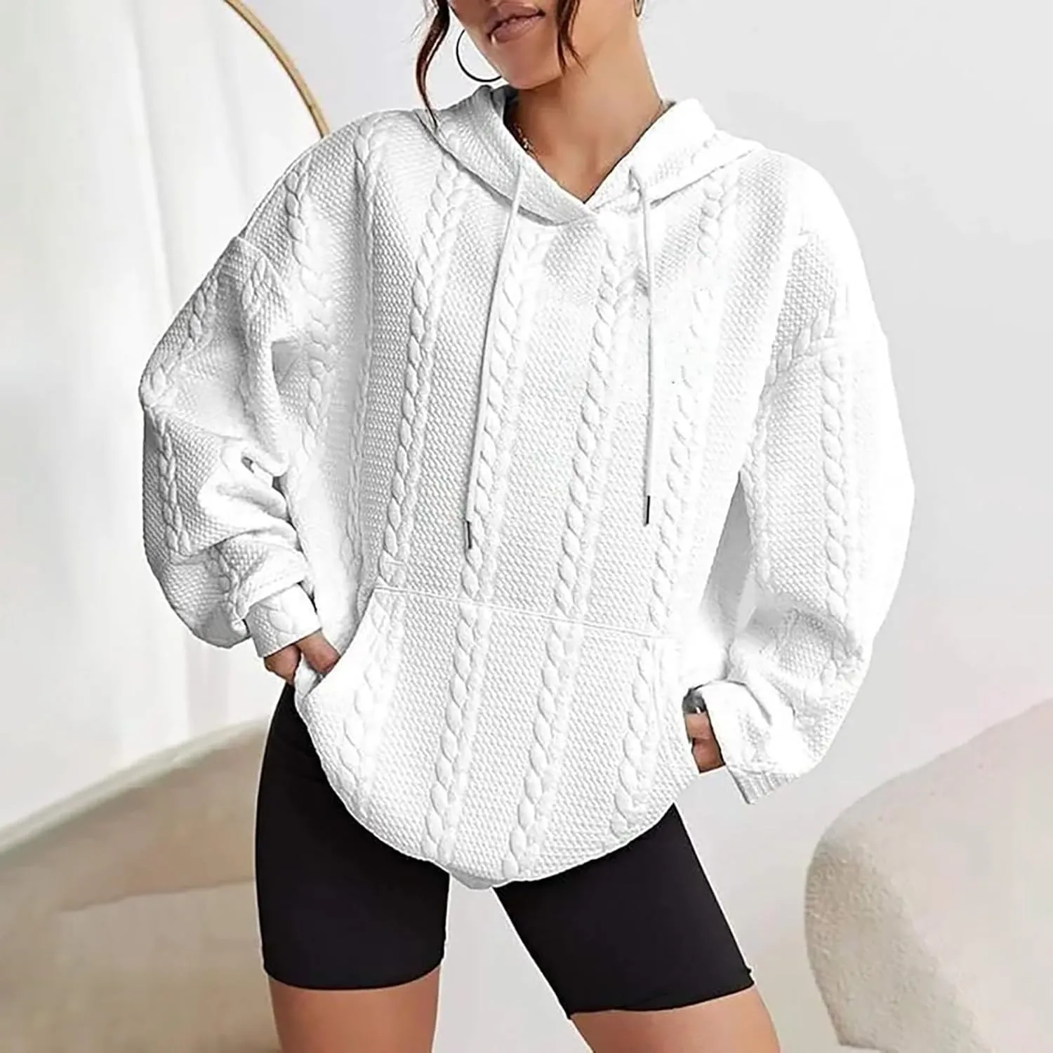 Womens Casual Solid Color Loose Oversized Off Shoulder Long Sleeve Hoodie Top Sweatshirt Hoodies for Women