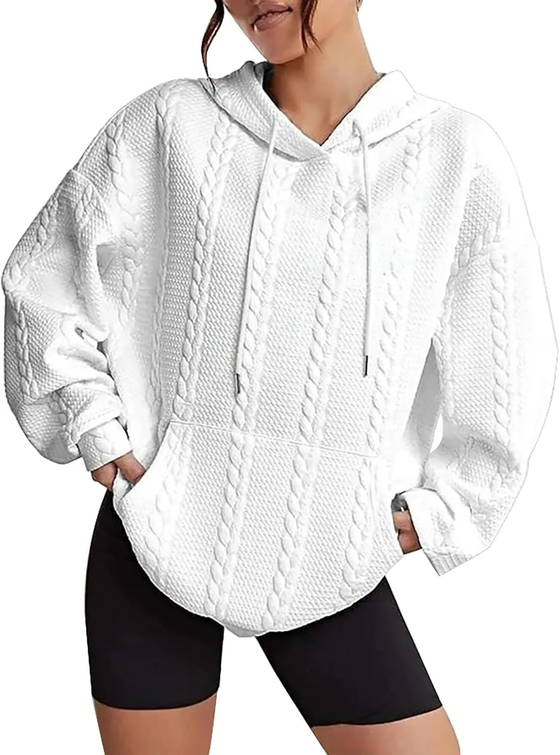 Womens Casual Solid Color Loose Oversized Off Shoulder Long Sleeve Hoodie Top Sweatshirt Hoodies for Women