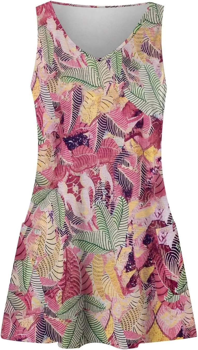Women's Casual Sundress with Pockets Summer Boho Beach Dress Floral Blouses T-Shirts Dress Tank, S-3XL