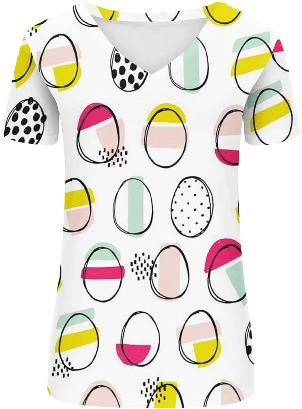 Womens Easter Shirts Short Sleeve V-Neck Easter's Day Tops Rabbits Bunny T-Shirt Floral Print Boho Tees Tunic Top