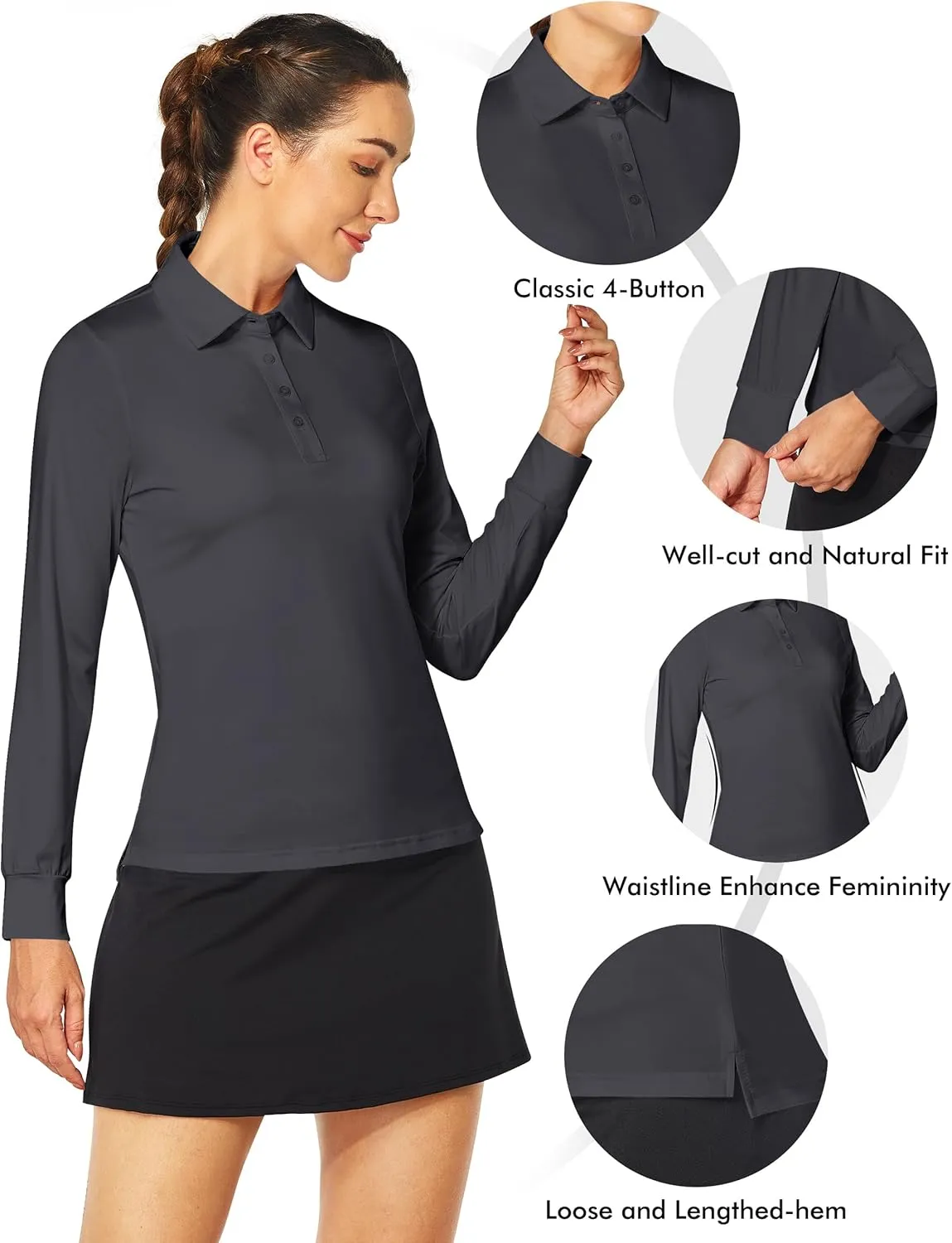 Women's Golf Shirt Short Long Sleeve Polo Shirts Lightweight Quick-Dry Workout Daily Work Shirts Tops for Women