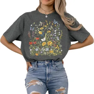 Womens Graphic Tees Vintage Floral T-Shirt Boho Summer Plus Size Tops