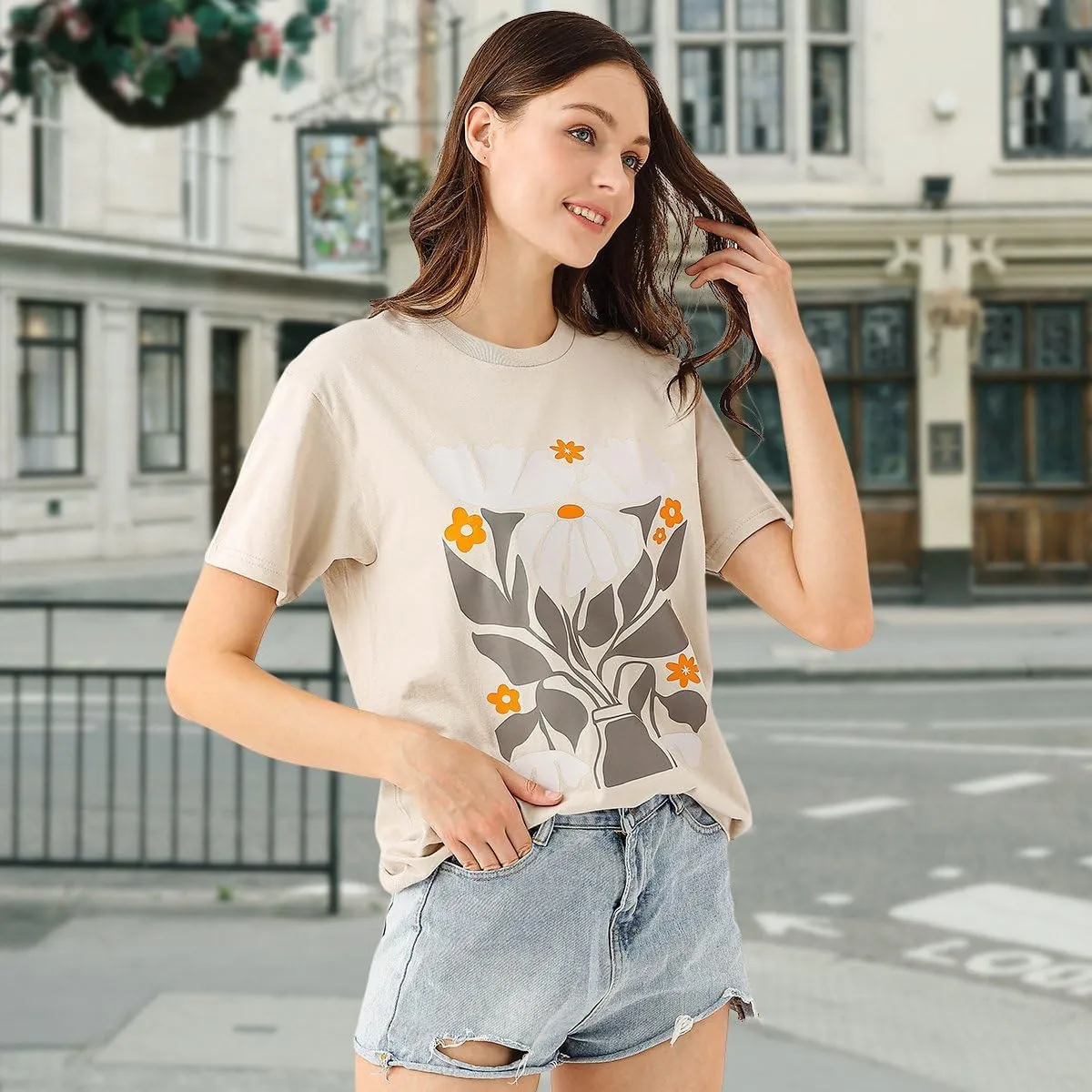 Womens Graphic Tees Vintage Tshirt Short Sleeve Country Music Shirt Casual Plant Tops