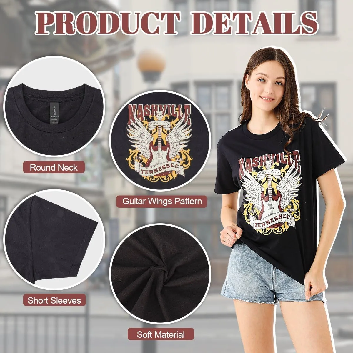 Womens Graphic Tees Vintage Tshirt Short Sleeve Country Music Shirt Casual Plant Tops