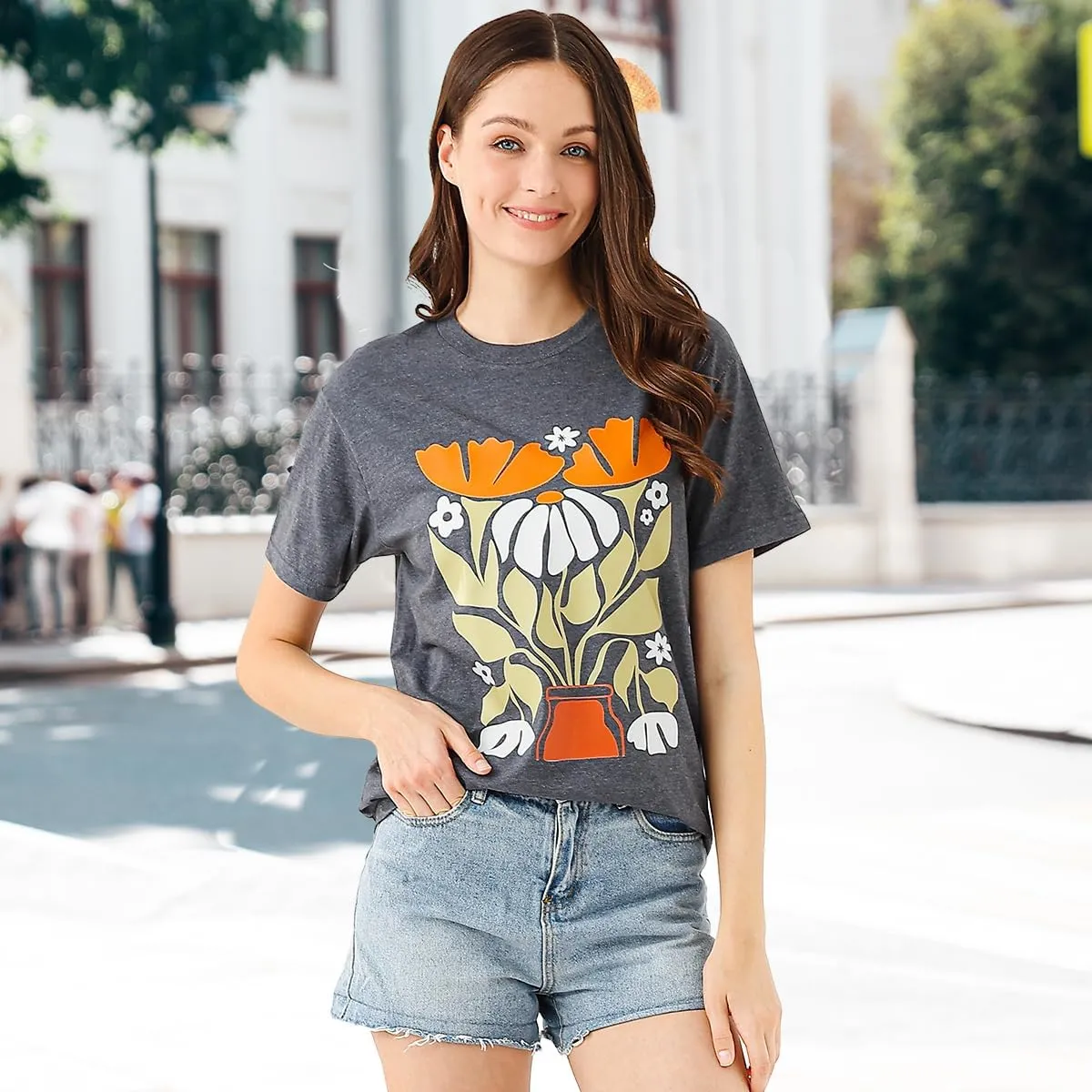 Womens Graphic Tees Vintage Tshirt Short Sleeve Country Music Shirt Casual Plant Tops