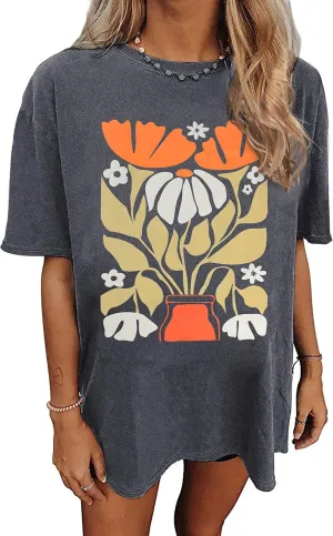 Womens Graphic Tees Vintage Tshirt Short Sleeve Country Music Shirt Casual Plant Tops