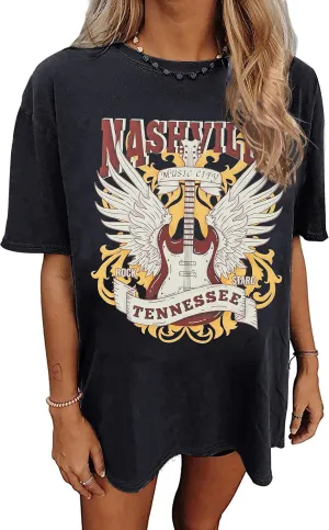 Womens Graphic Tees Vintage Tshirt Short Sleeve Country Music Shirt Casual Plant Tops