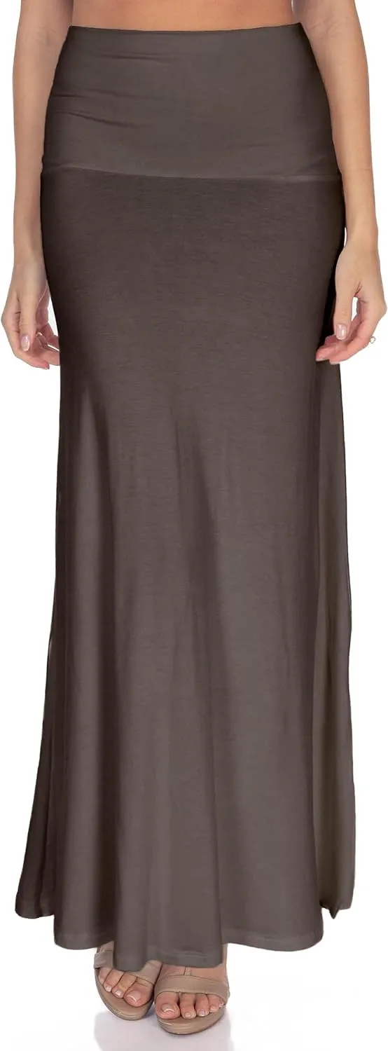 Women's High Waist Casual Solid Flare Maxi Skirt (Regular and Plus Sizes)