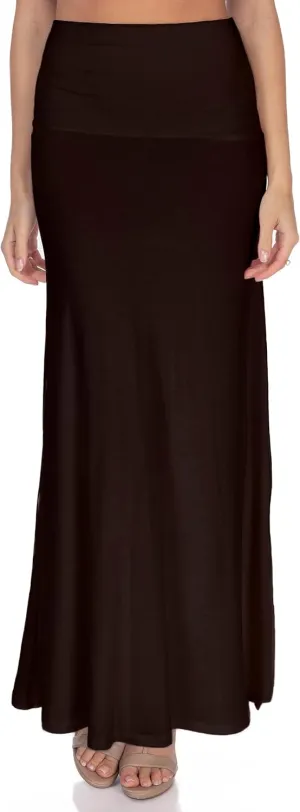 Women's High Waist Casual Solid Flare Maxi Skirt (Regular and Plus Sizes)