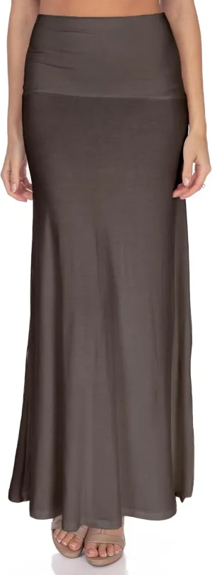 Women's High Waist Casual Solid Flare Maxi Skirt (Regular and Plus Sizes)