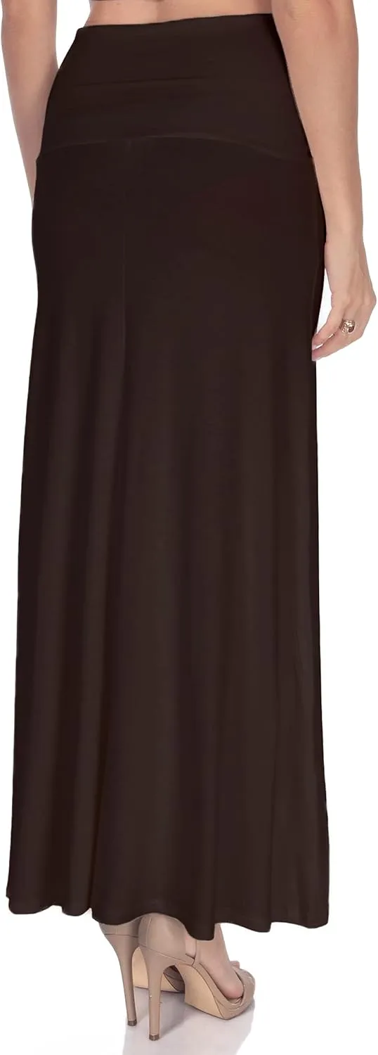 Women's High Waist Casual Solid Flare Maxi Skirt (Regular and Plus Sizes)