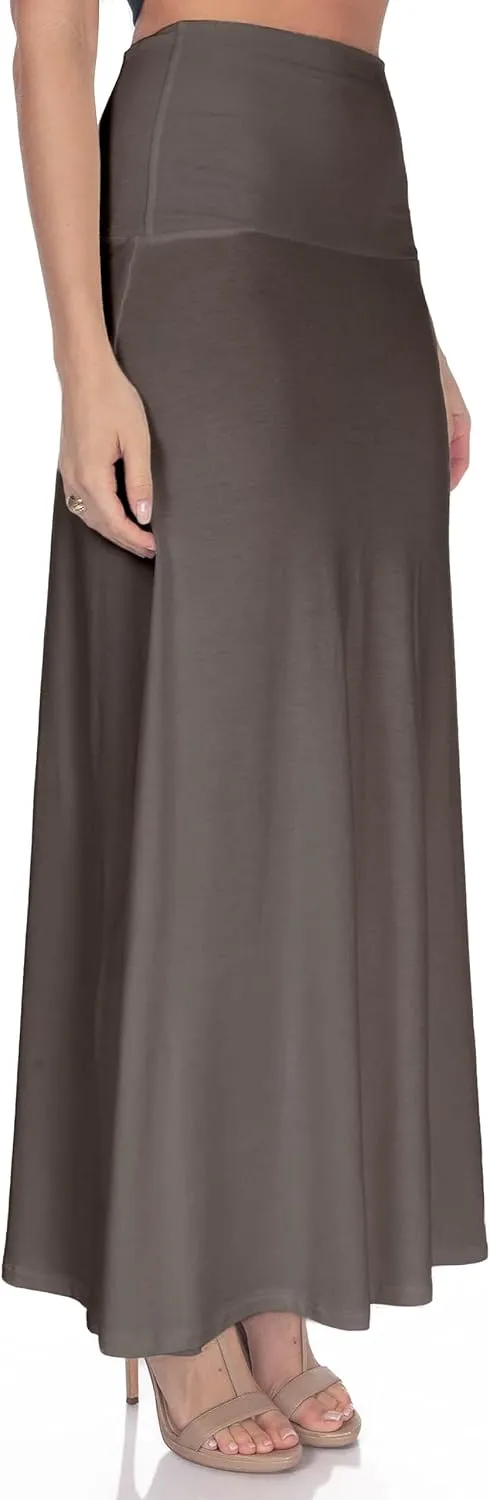 Women's High Waist Casual Solid Flare Maxi Skirt (Regular and Plus Sizes)
