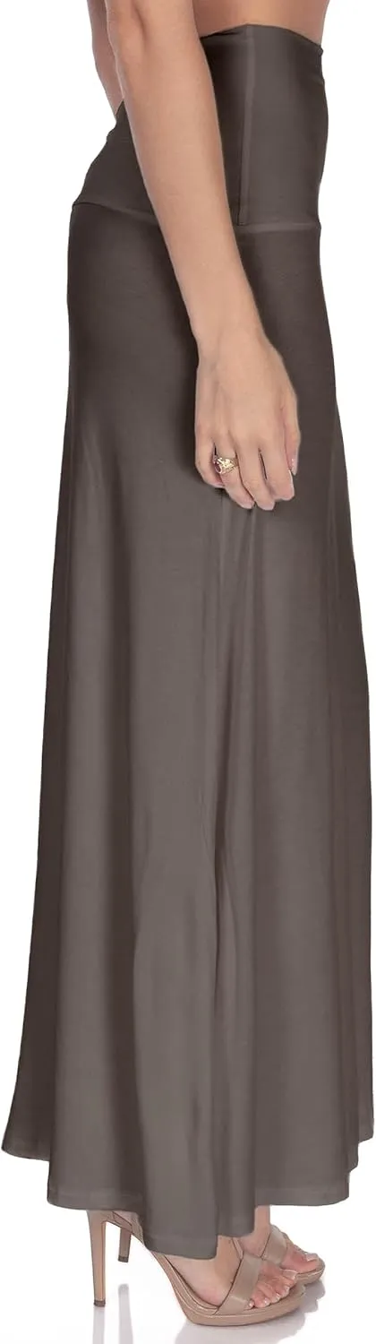 Women's High Waist Casual Solid Flare Maxi Skirt (Regular and Plus Sizes)