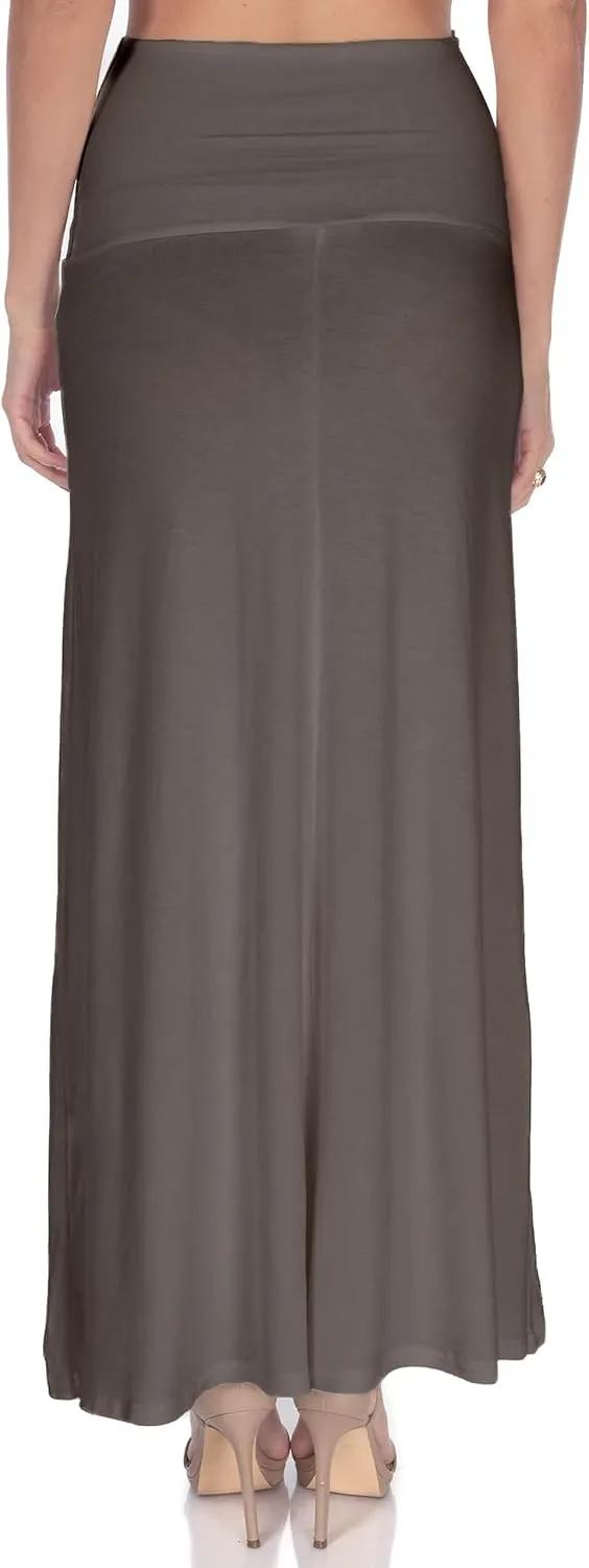Women's High Waist Casual Solid Flare Maxi Skirt (Regular and Plus Sizes)