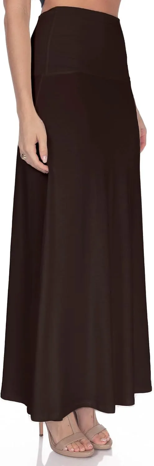 Women's High Waist Casual Solid Flare Maxi Skirt (Regular and Plus Sizes)
