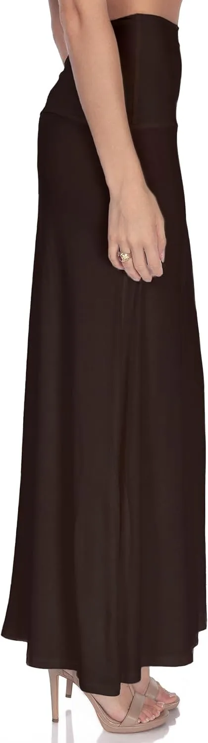 Women's High Waist Casual Solid Flare Maxi Skirt (Regular and Plus Sizes)
