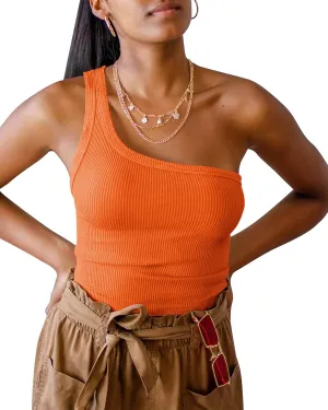 Womens One Shoulder Tops Summer Sleeveless Ribbed Tank Top Casual Slim Basic Tees